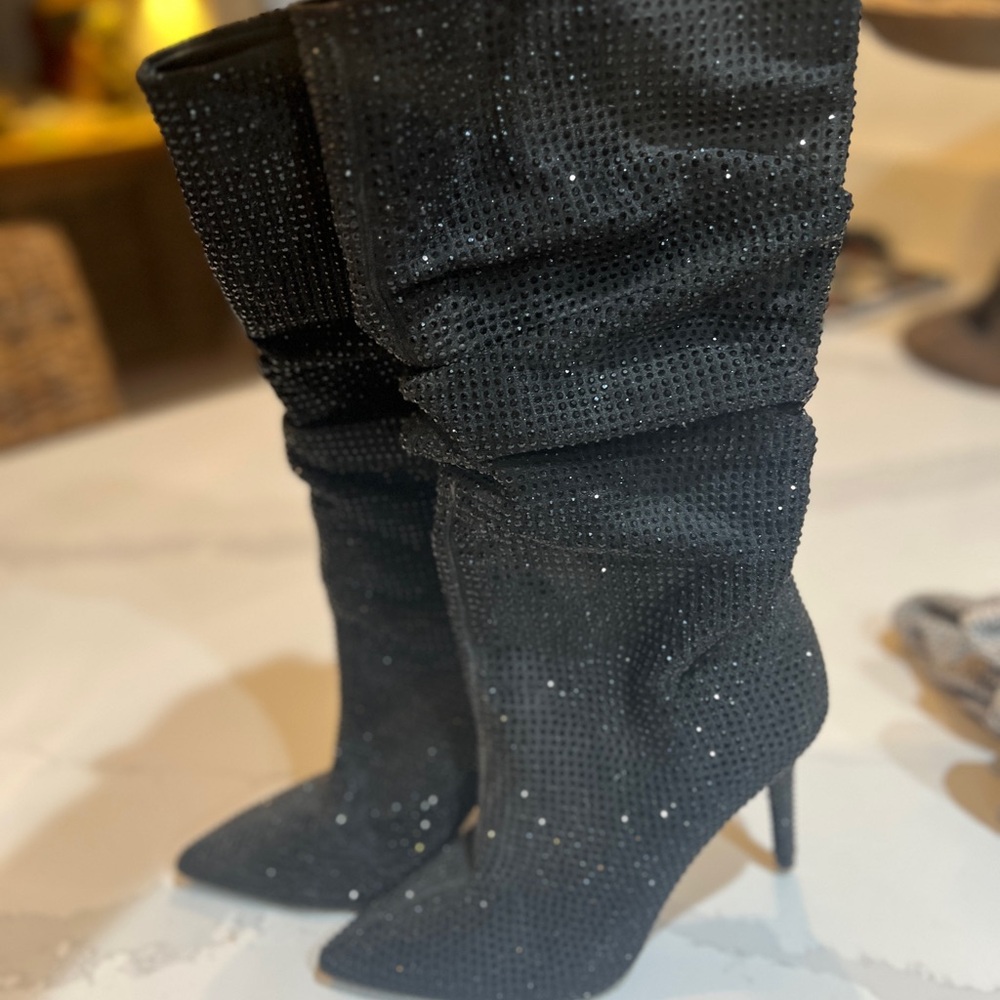 Jessica Simpson Black Sparkle Heeled Boots
